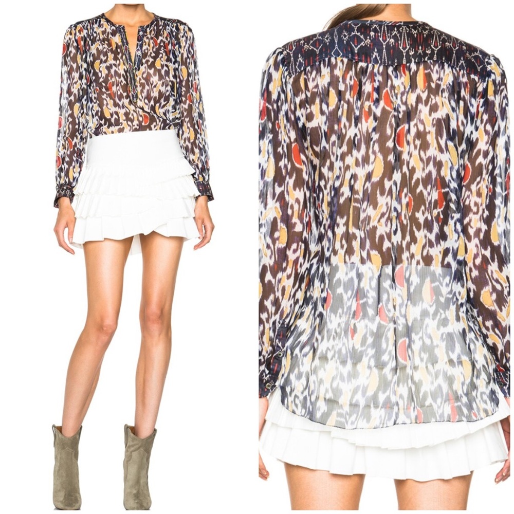ISABEL MARANT Pilay Printed Patchwork Silk Blouse in Midnight